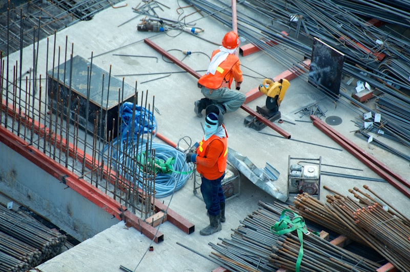 Construction workers on an active building site